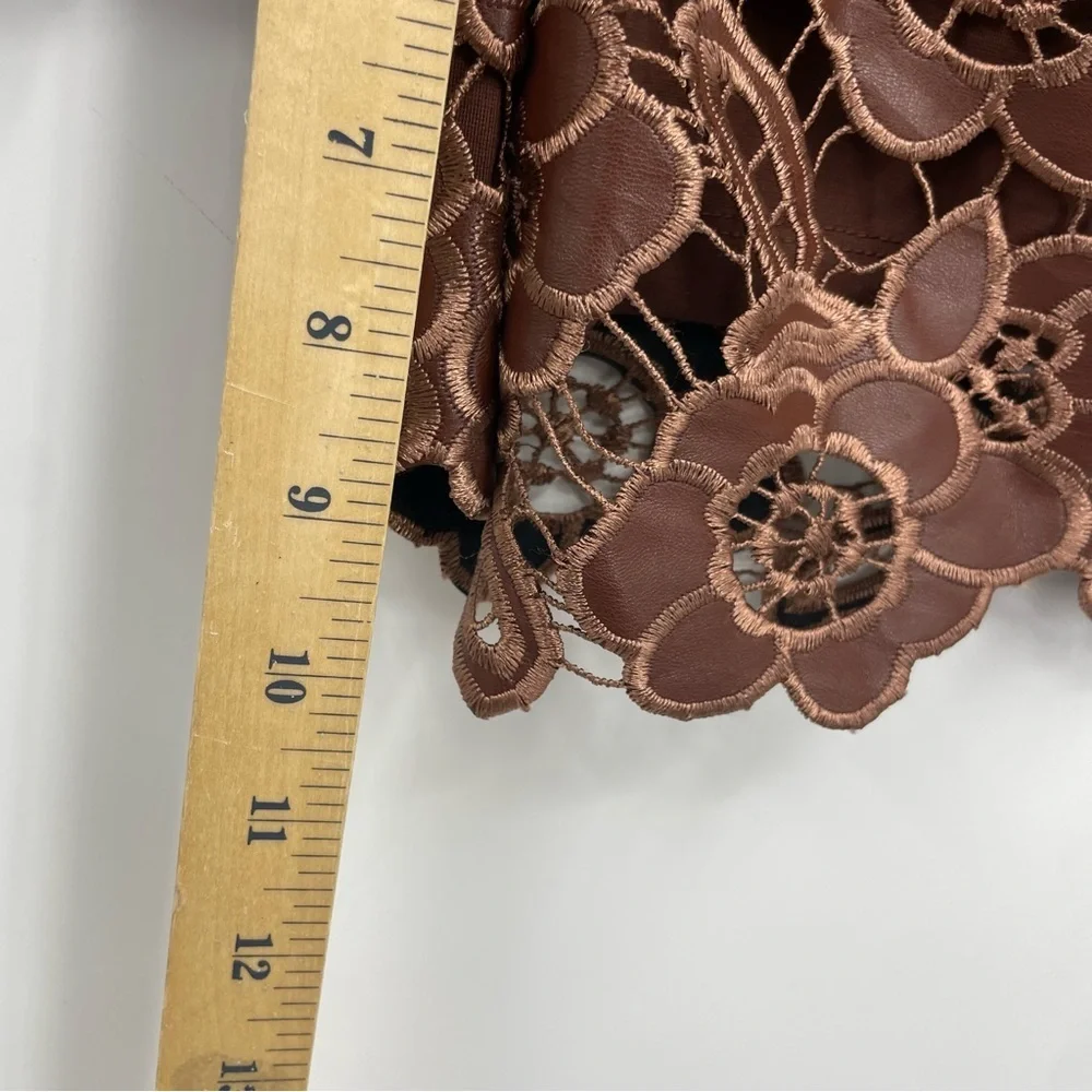 NWT By Anthropologie Floral Faux Leather Shorts Sz 0 cocoa‎ brown embroidered